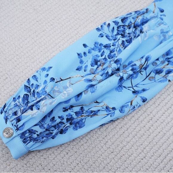 NWOT BRONX ADN BANCO BEDOUIN BLUE POPPY SHORT DRESS Floral Wrap Dress - Picture 8 of 15